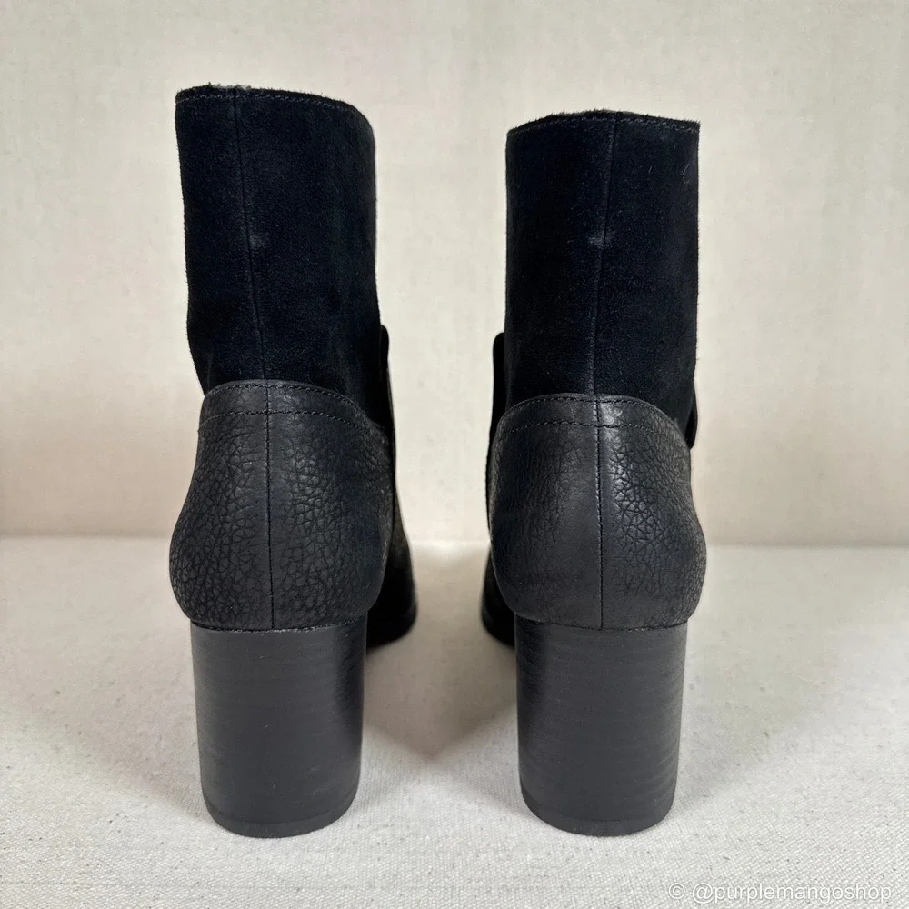 NWOT NINE WEST Dale Block Heel Nubuck Leather Ankle Boots | Black | Women's 7.5‎